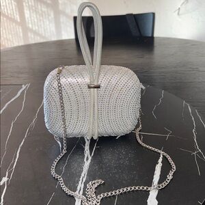 Silver Rhinestone Clutch with Chain Strap